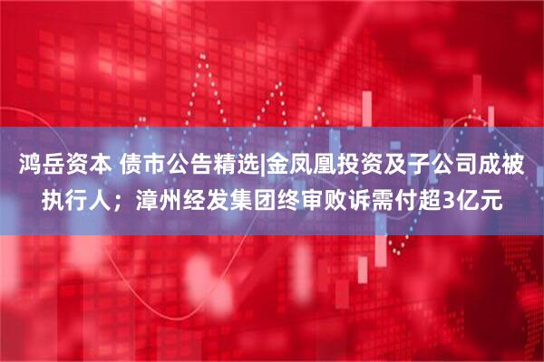 鸿岳资本 债市公告精选|金凤凰投资及子公司成被执行人；漳州经发集团终审败诉需付超3亿元