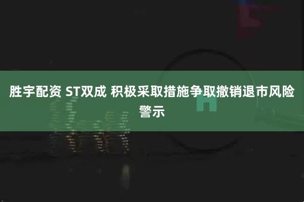 胜宇配资 ST双成 积极采取措施争取撤销退市风险警示